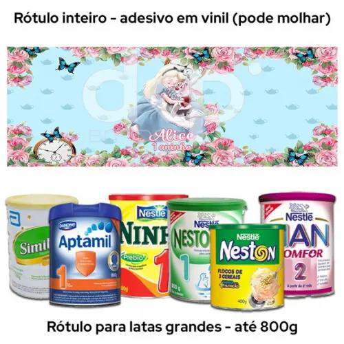 Rótulo Grande para Lata de Leite 800g Alice e Coelho