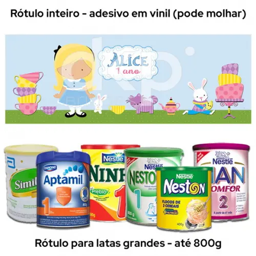 Rótulo Grande para Lata de Leite 800g Alice Cute