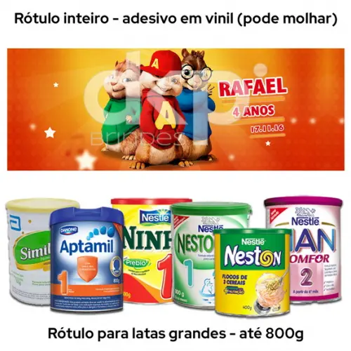 Rótulo Grande para Lata de Leite 800g Alvin e os Esquilos