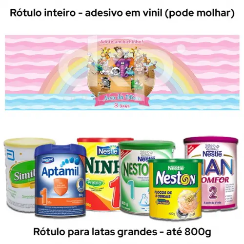 Rótulo Grande para Lata de Leite 800g Arca de Noé Rosa