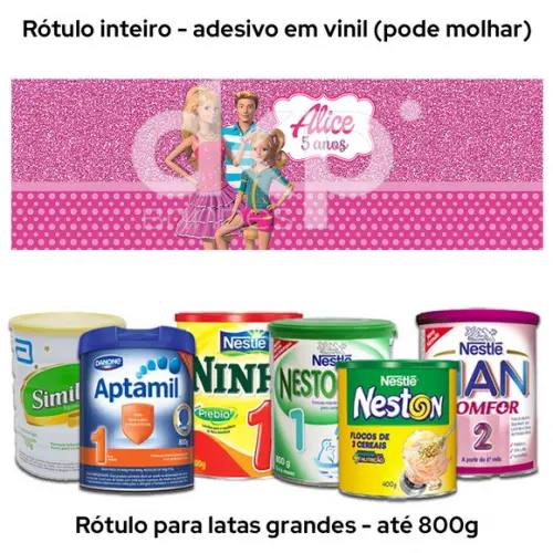 Rótulo Grande para Lata de Leite 800g Barbie