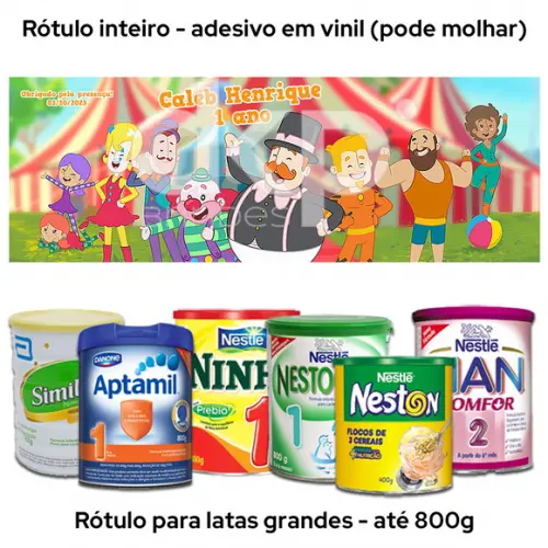 Rótulo Grande para Lata de Leite 800g Bita Circo