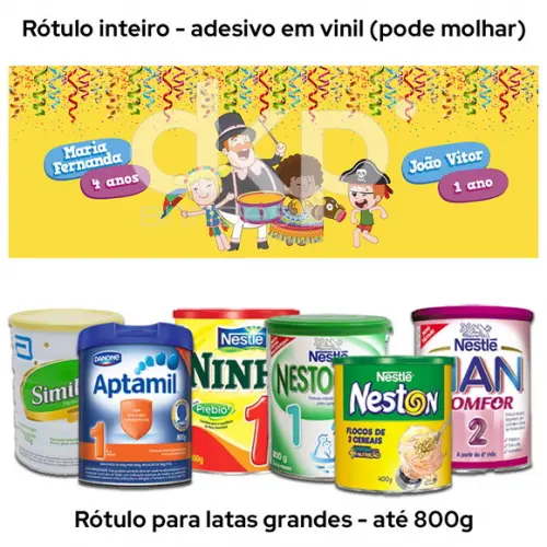 Rótulo Grande para Lata de Leite 800g Bita Carnaval