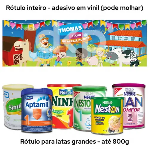 Rótulo Grande para Lata de Leite 800g Bita Festa Junina