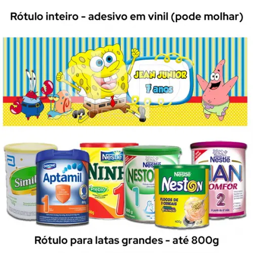 Rótulo Grande para Lata de Leite 800g Bob Esponja