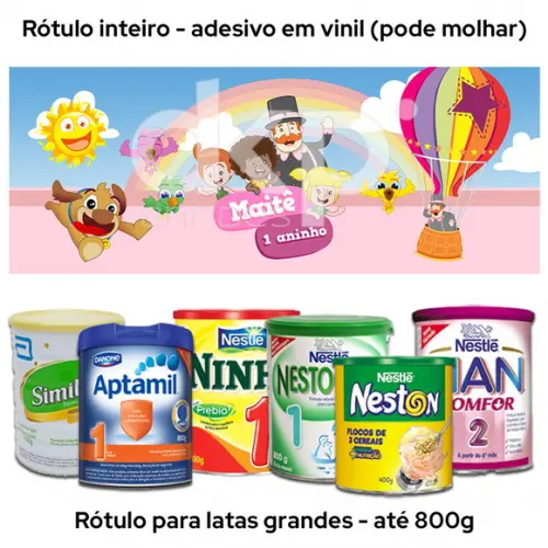 Rótulo Grande para Lata de Leite 800g Bita Rosa