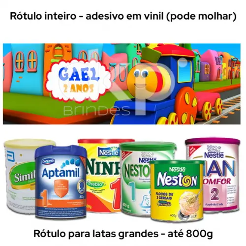 Rótulo Grande para Lata de Leite 800g Bob o Trem