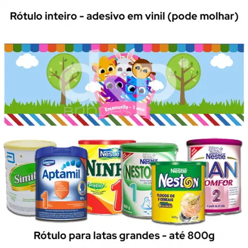 Rótulo Grande para Lata de Leite 800g Bolofofos Rosa