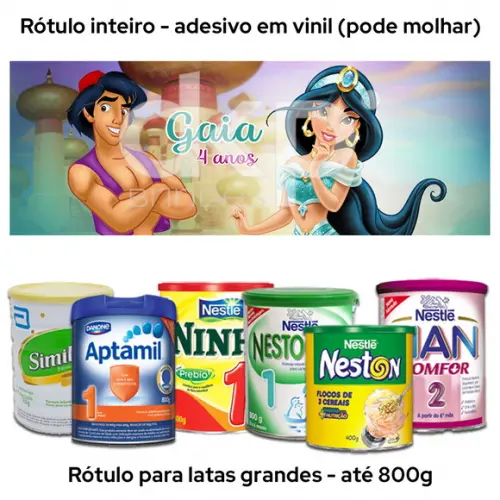 Rótulo Grande para Lata de Leite 800g Jasmine e Aladin