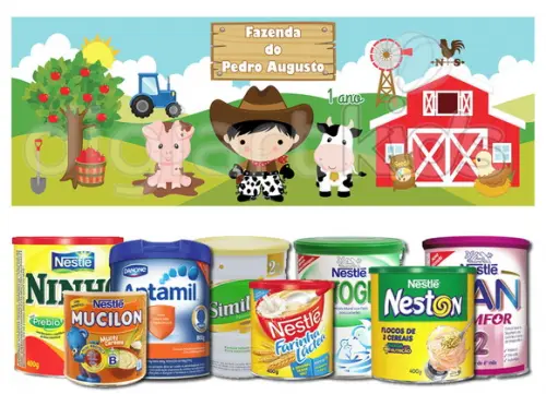 Rótulo Grande para Lata de Leite 800g Fazendinha