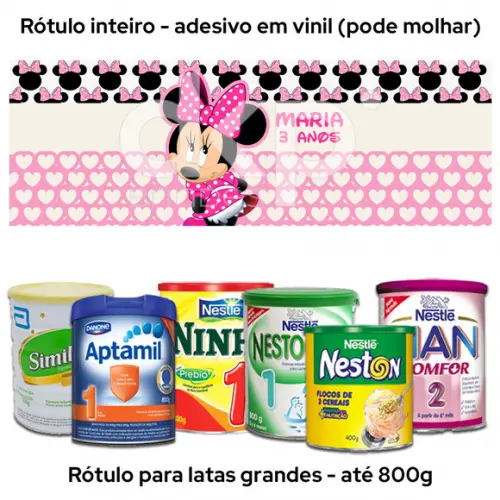 Rótulo Grande para Lata de Leite 800g Minnie Rosa