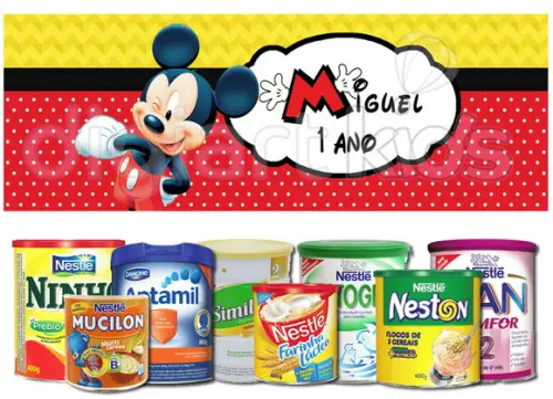 Rótulo Grande para Lata de Leite 800g Mickey