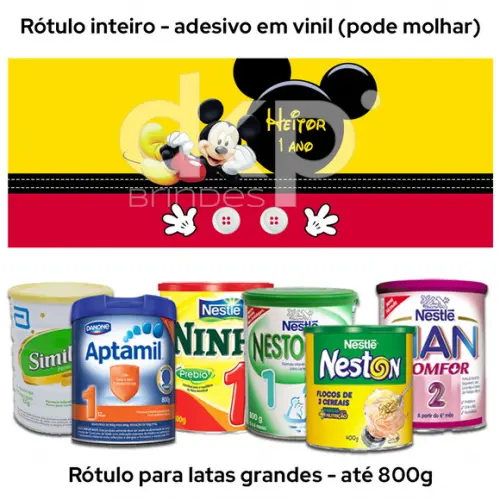 Rótulo Grande para Lata de Leite 800g Mickey