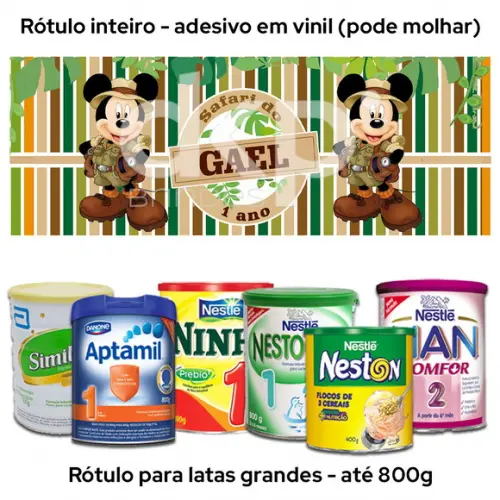 Rótulo Grande para Lata de Leite 800g Mickey Safari