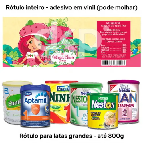 Rótulo Grande para Lata de Leite 800g Moranguinho