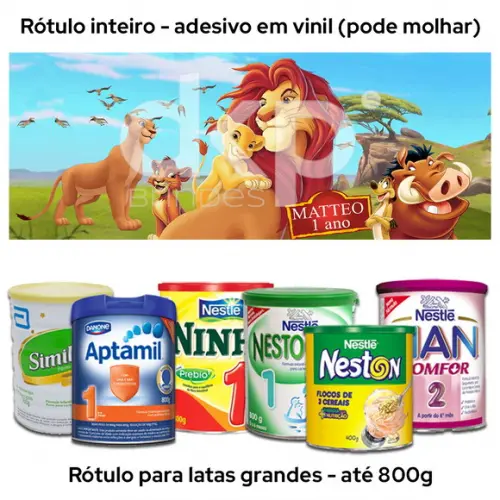 Rótulo Grande para Lata de Leite 800g Rei Leão