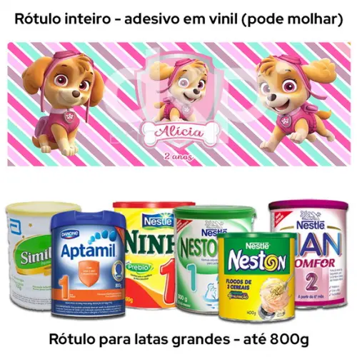 Rótulo Grande para Lata de Leite 800g Skye Patrulha Canina