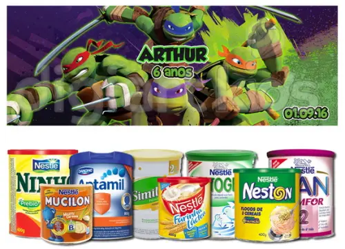 Rótulo Lata de Leite Tartarugas Ninjas