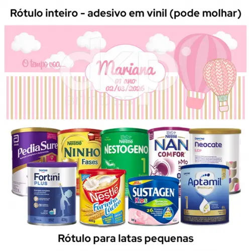 Rótulo para Lata de Leite 400g Balão Rosa