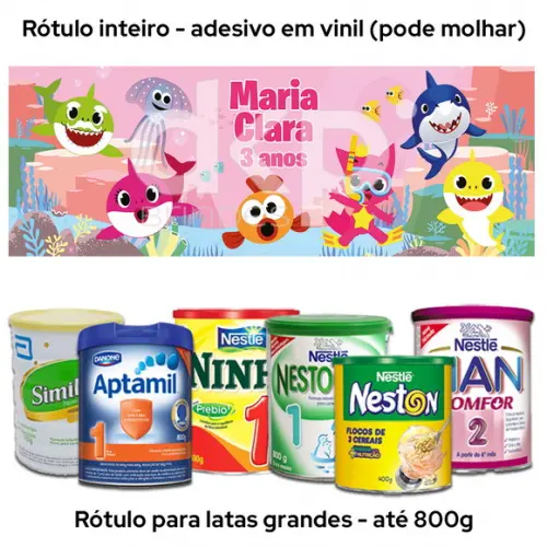 Rótulo para Lata de Leite 800g Baby Shark Rosa