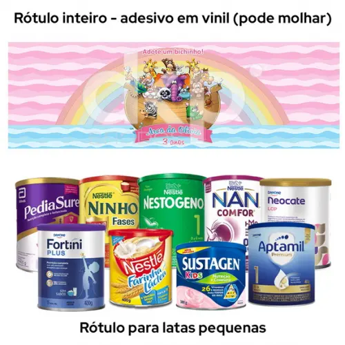 Rótulo para Lata de Leite Arca de Noé Rosa Menina