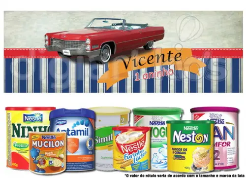 Rótulo para Lata de Leite Carros Antigos