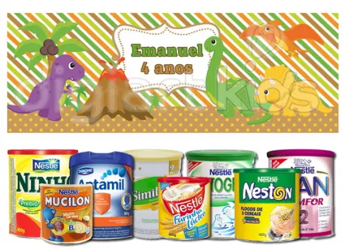 Rótulo para Lata de Leite Dinossauros