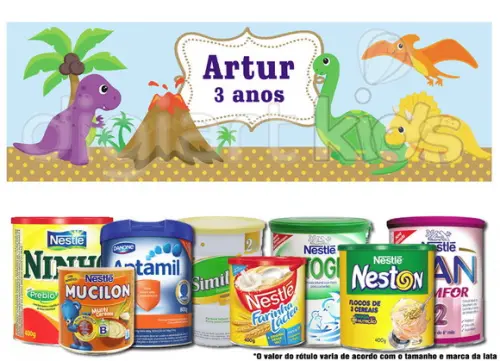 Rótulo para Lata de Leite Dinossauros