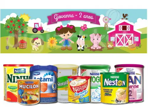 Rótulo para Lata de Leite Fazendinha Rosa