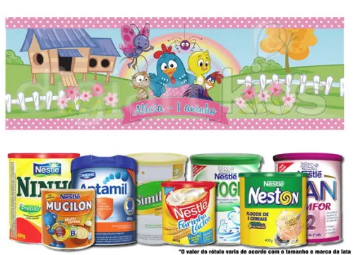 Rótulo para Lata de Leite Galinha Pintadinha Rosa
