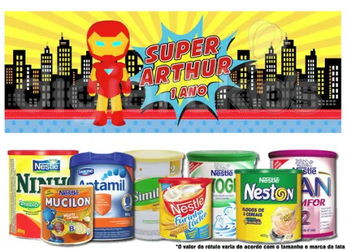 Rótulo para Lata de Leite Homem de Ferro Cute