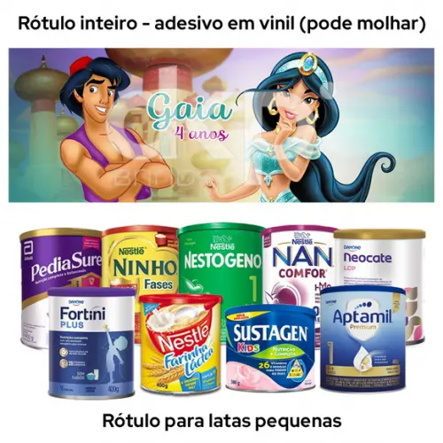 Rótulo para Lata de Leite Jasmine e Aladin