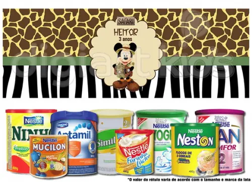 Rótulo para Lata de Leite Mickey Safari