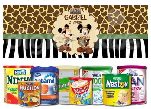 Rótulo para Lata de Leite Mickey Safari