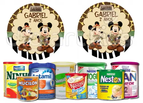 Rótulo para Lata de Leite Mickey Safari