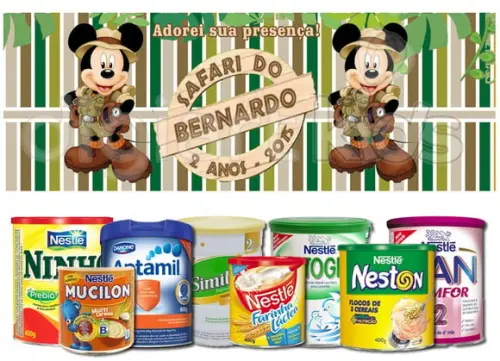 Rótulo para Lata de Leite Mickey Safari