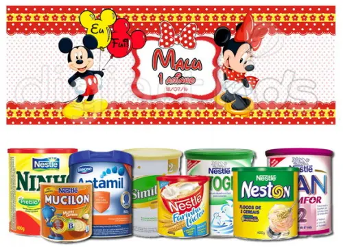 Rótulo para Lata de Leite Minnie e Mickey 800g