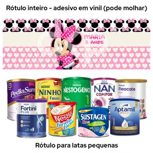 Rótulo para Lata de Leite Minnie Rosa