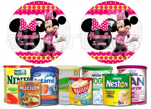 Rótulo para Lata de Leite Minnie Rosa
