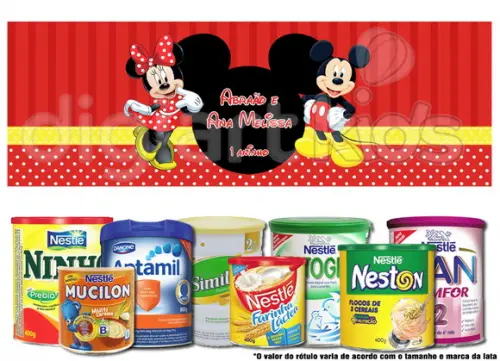 Rótulo para Lata de Leite Minnie e Mickey