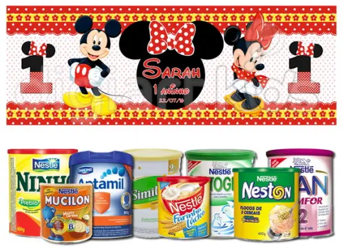 Rótulo para Lata de Leite Minnie e Mickey