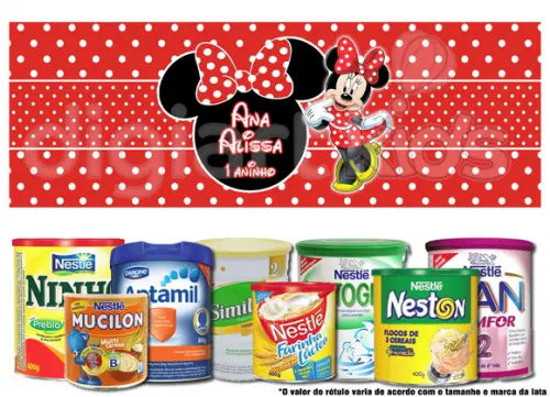 Rótulo para Lata de Leite Minnie Vermelha