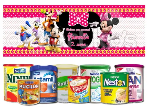 Rótulo para Lata de Leite Minnie Rosa