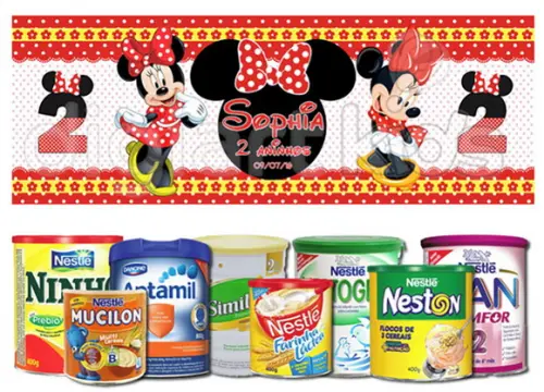 Rótulo para Lata de Leite Minnie Vermelha