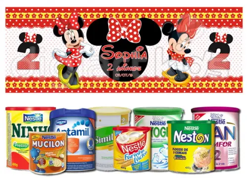 Rótulo para Lata de Leite Minnie Vermelha