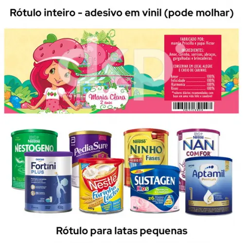 Rótulo para Lata de Leite Moranguinho