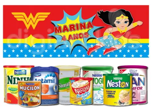 Rótulo para Lata de Leite Mulher Maravilha
