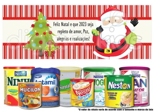 Rótulo para Lata de Leite Natal Papai Noel