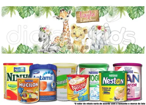 Rótulo para Lata de Leite Safari Aquarela Menina
