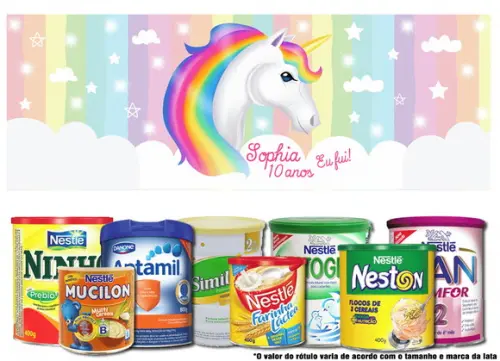 Rótulo para Lata de Leite Unicórnio